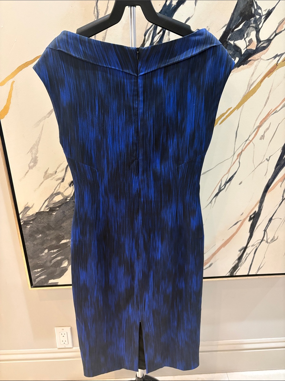 Michael Kors Electric Blue & Black V-Neck Midi Sheath Dress - Picture 3 of 3